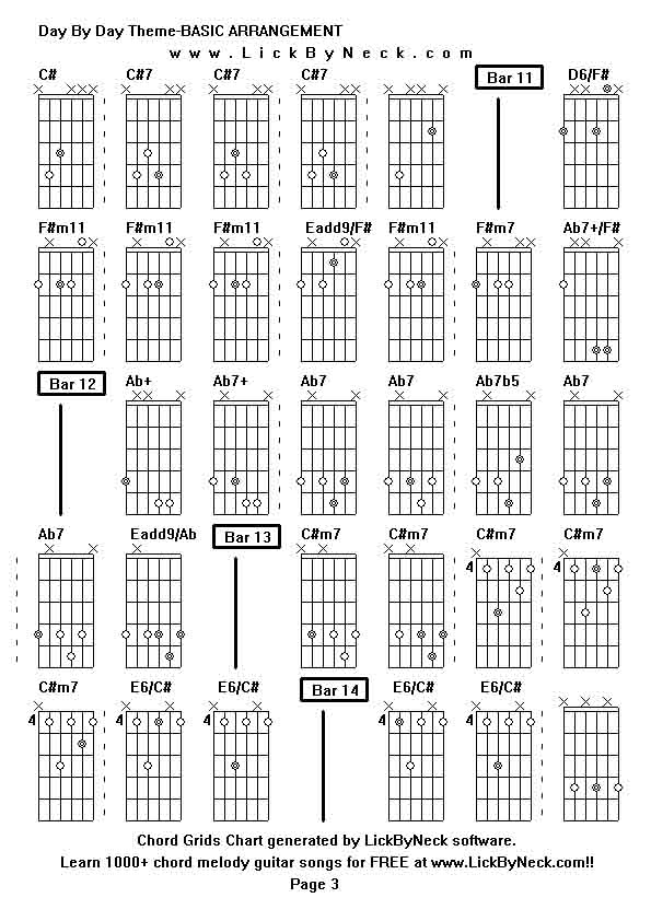 Chord Grids Chart of chord melody fingerstyle guitar song-Day By Day Theme-BASIC ARRANGEMENT,generated by LickByNeck software.